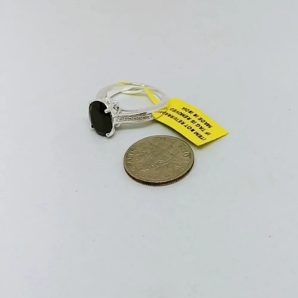 Thai Black Spinel Sterling Silver Ring (Size 5.0)